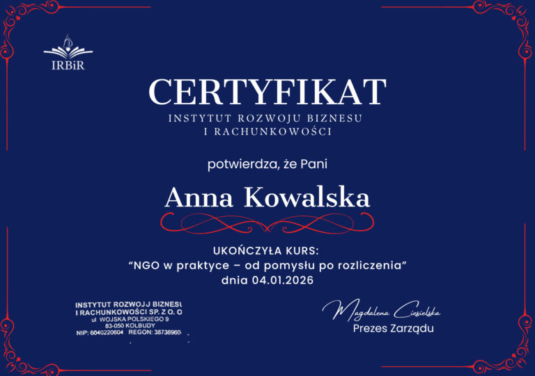 NGO w praktyce Instytut Rozwoju Biznesu i Rachunkowości