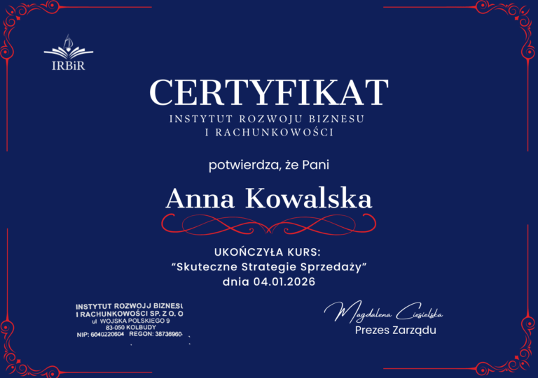 Strategie sprzedaży Instytut Rozwoju Biznesu i Rachunkowości