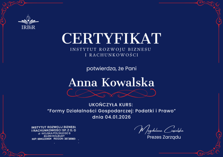 Formy prowadzania działalności Instytut Rozwoju Biznesu i Rachunkowości