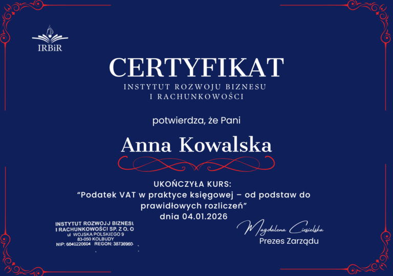 podatek vat w praktyce ksiegowej Instytut Rozwoju Biznesu i Rachunkowości IRBiR