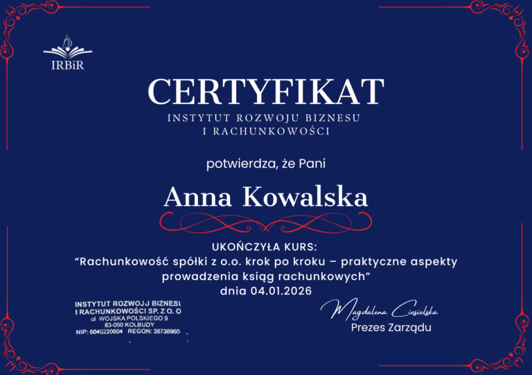 Rachunkowosc spolki z o o Instytut Rozwoju Biznesu i Rachunkowości IRBiR